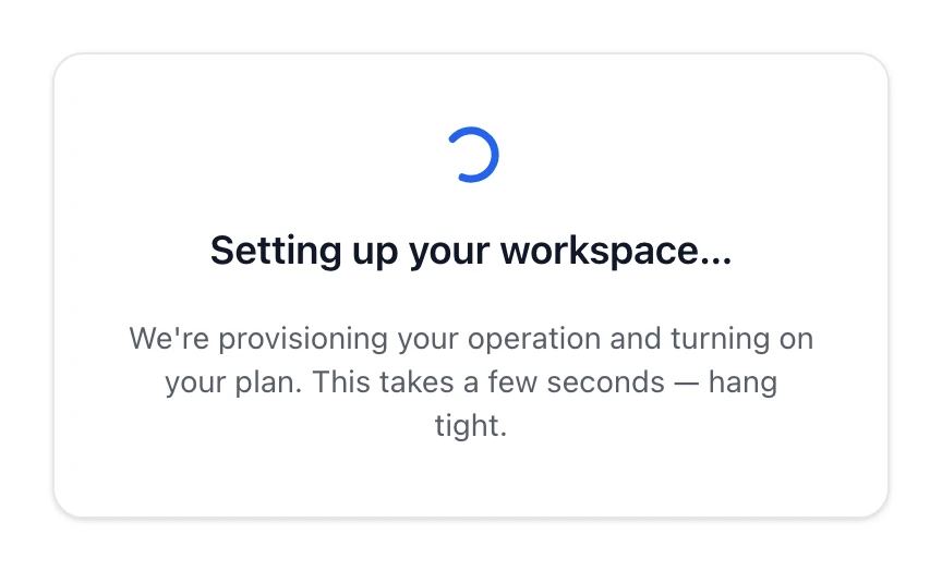 The checkout success screen while Bettr Manager provisions your workspace and turns on your plan.