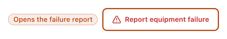 The Report equipment failure link at the bottom of the operator view on the Chicken Teriyaki Bowl line item — a red link with a warning triangle that opens the failure report.