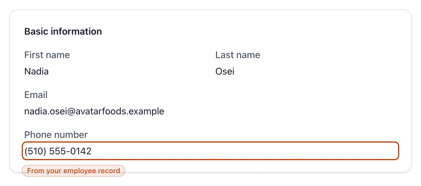 The Basic information card on a profile, showing first name, last name, sign-in email, and phone number.